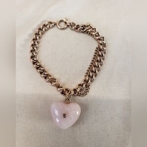 Michael Kors Rose Gold Tone Pink Heart Charm Bracelet